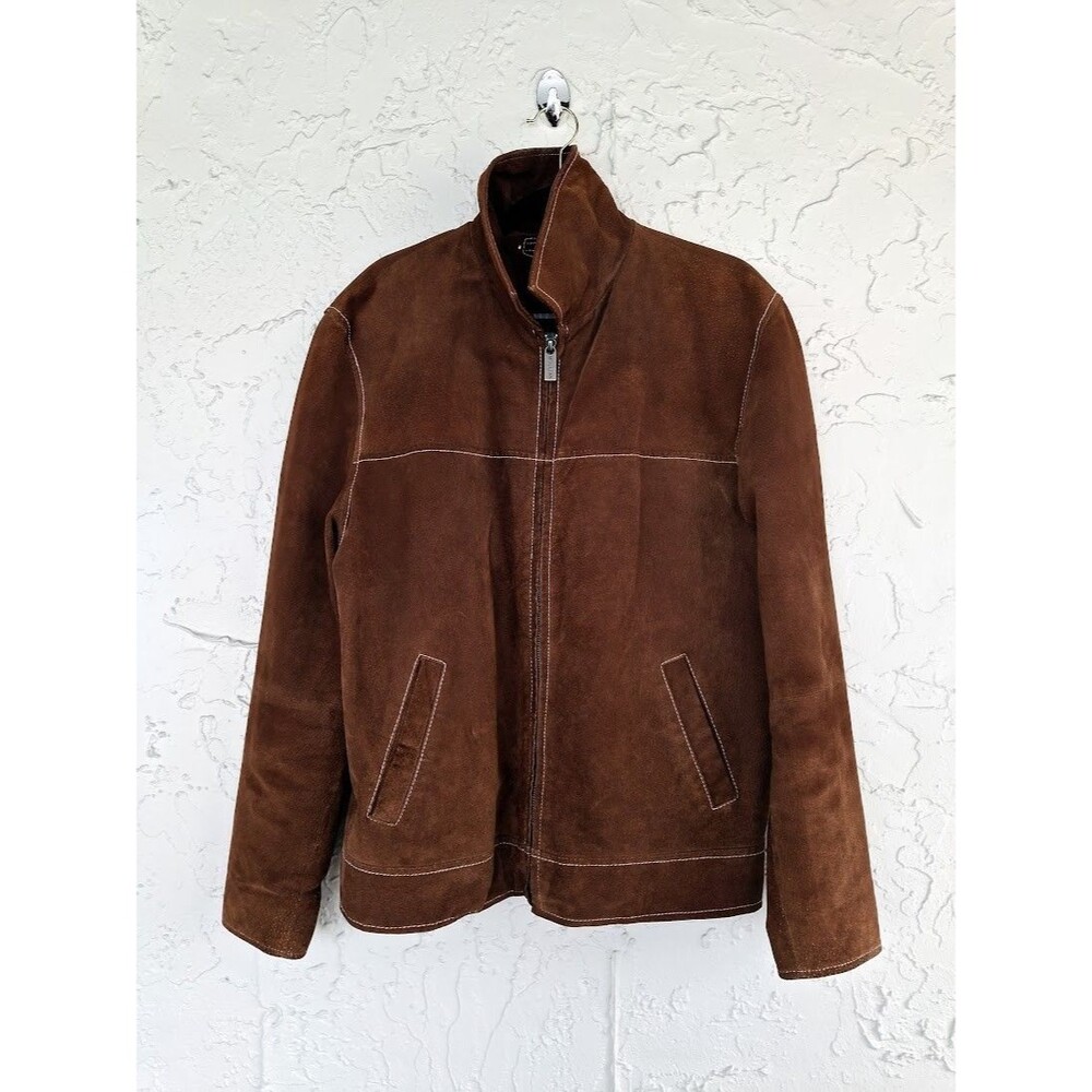 Wilsons Leather M Julian Brown Suede Full Zip Jacket Men's S Contrast Stitch